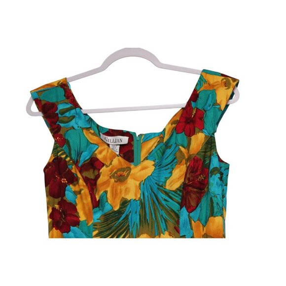 Vintage 80s Gillian Sheath Dress Size 8 Multicolor Floral 100% Silk Tropical - Picture 2 of 12